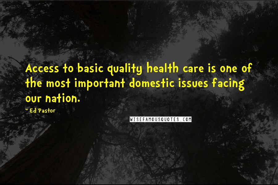 Ed Pastor Quotes: Access to basic quality health care is one of the most important domestic issues facing our nation.