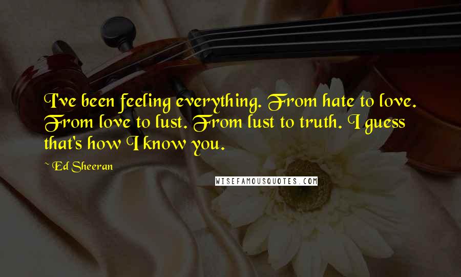 Ed Sheeran Quotes: I've been feeling everything. From hate to love. From love to lust. From lust to truth. I guess that's how I know you.