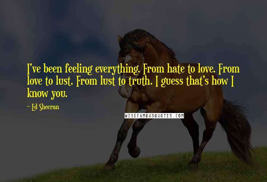 Ed Sheeran Quotes: I've been feeling everything. From hate to love. From love to lust. From lust to truth. I guess that's how I know you.