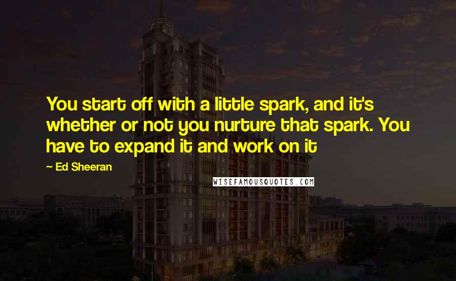 Ed Sheeran Quotes: You start off with a little spark, and it's whether or not you nurture that spark. You have to expand it and work on it