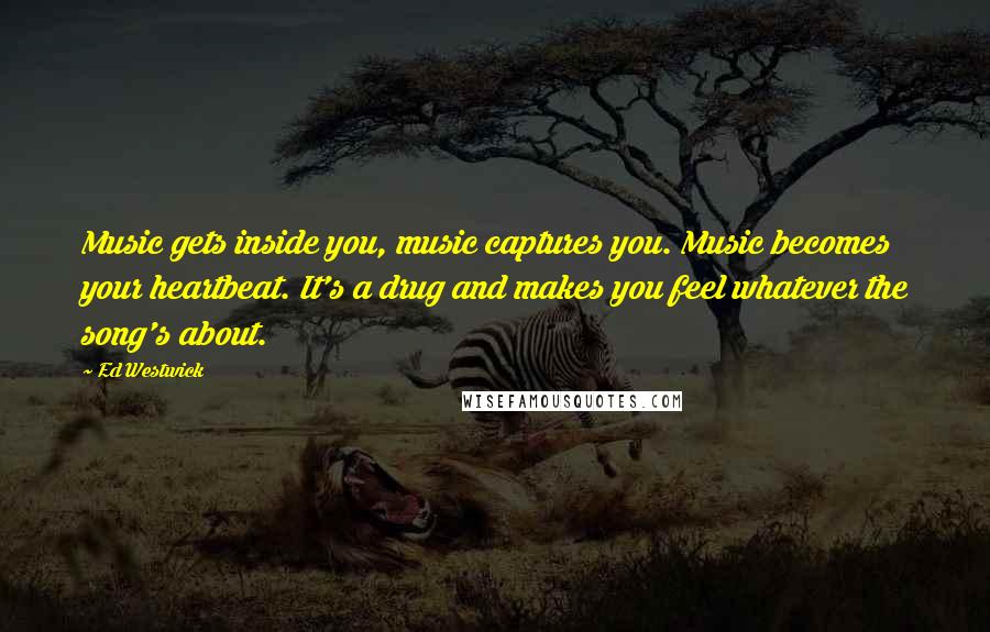 Ed Westwick Quotes: Music gets inside you, music captures you. Music becomes your heartbeat. It's a drug and makes you feel whatever the song's about.