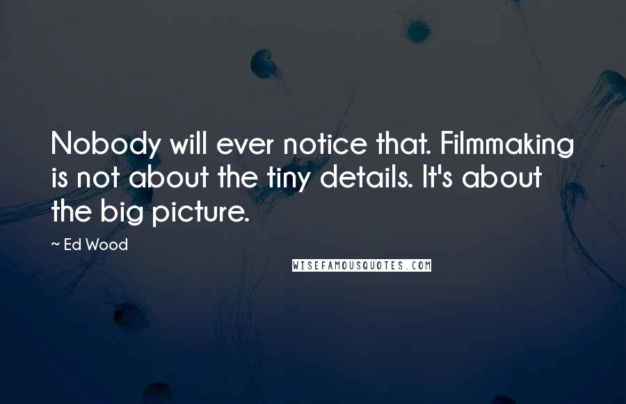 Ed Wood Quotes: Nobody will ever notice that. Filmmaking is not about the tiny details. It's about the big picture.
