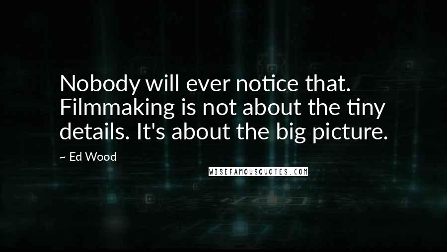 Ed Wood Quotes: Nobody will ever notice that. Filmmaking is not about the tiny details. It's about the big picture.