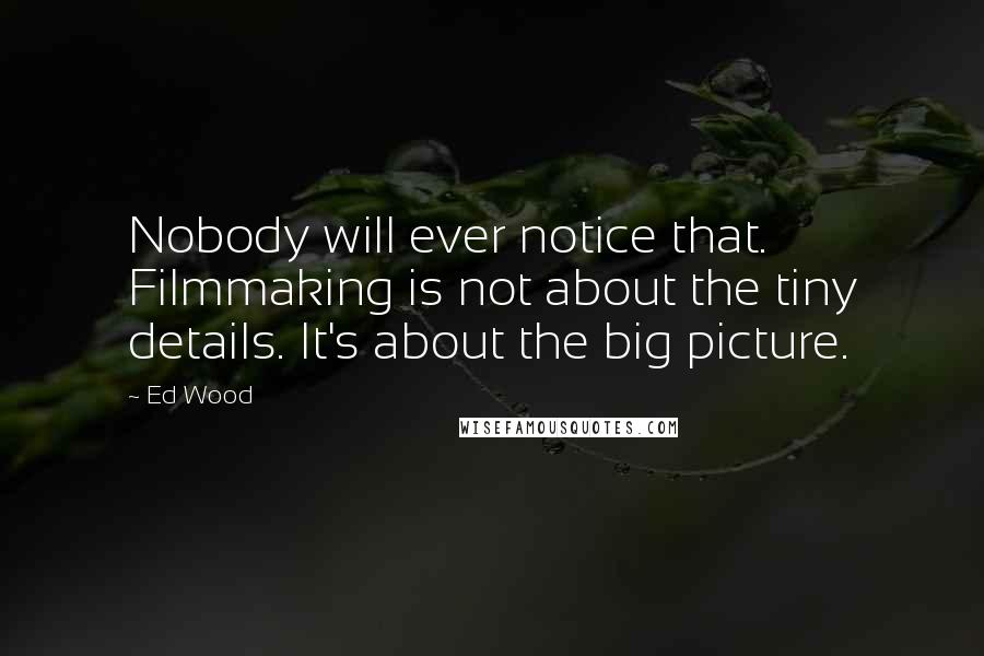 Ed Wood Quotes: Nobody will ever notice that. Filmmaking is not about the tiny details. It's about the big picture.