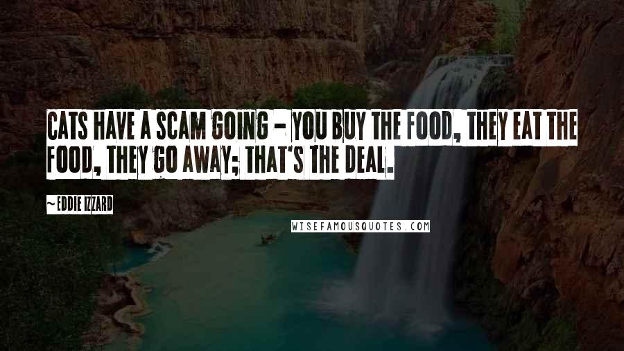 Eddie Izzard Quotes: Cats have a scam going - you buy the food, they eat the food, they go away; that's the deal.