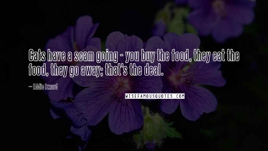 Eddie Izzard Quotes: Cats have a scam going - you buy the food, they eat the food, they go away; that's the deal.