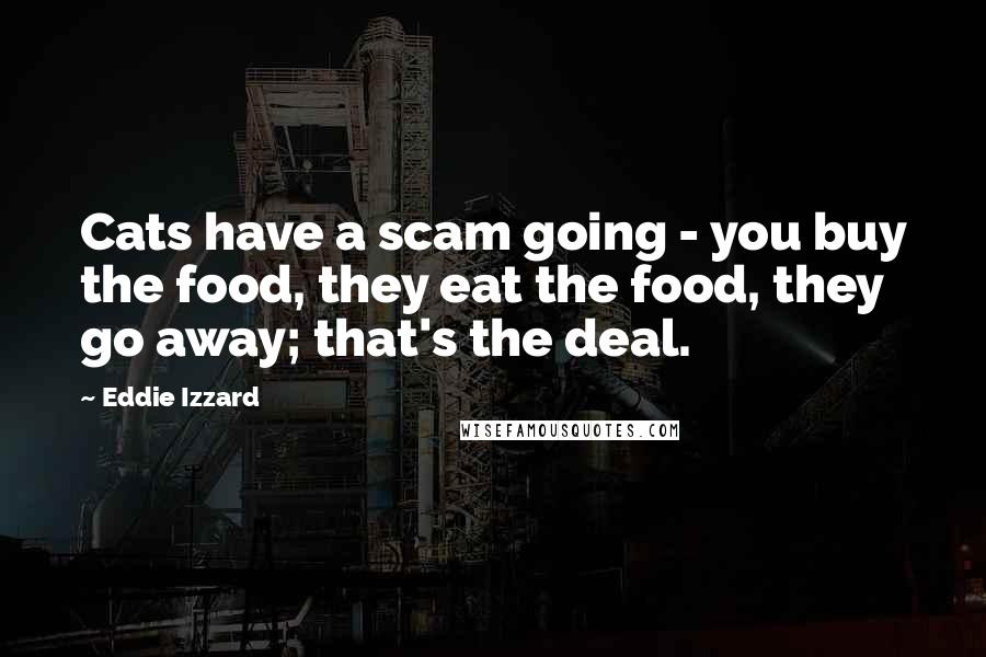 Eddie Izzard Quotes: Cats have a scam going - you buy the food, they eat the food, they go away; that's the deal.