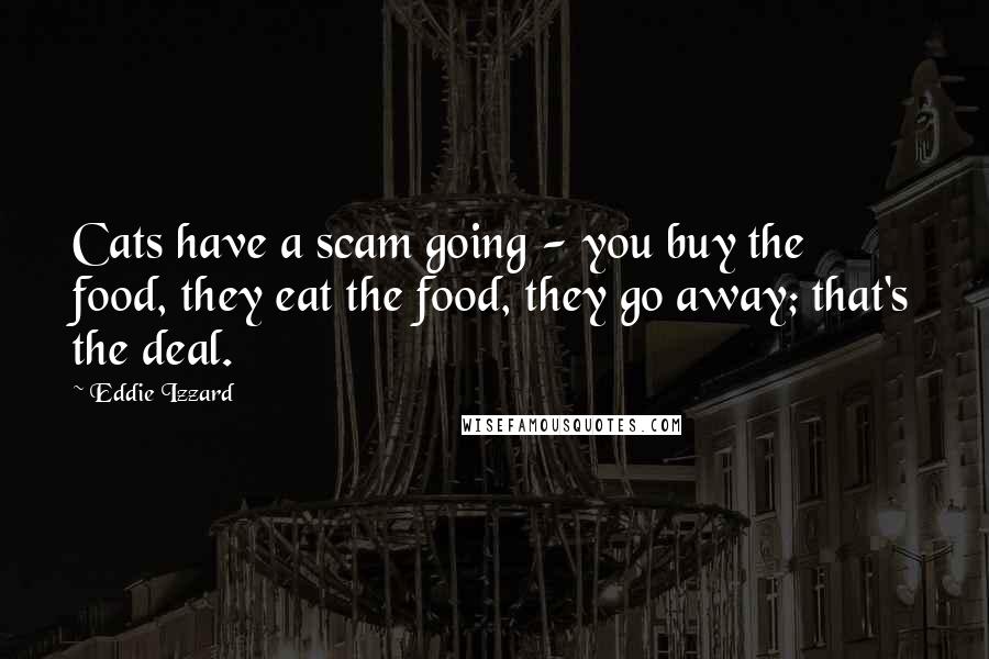 Eddie Izzard Quotes: Cats have a scam going - you buy the food, they eat the food, they go away; that's the deal.