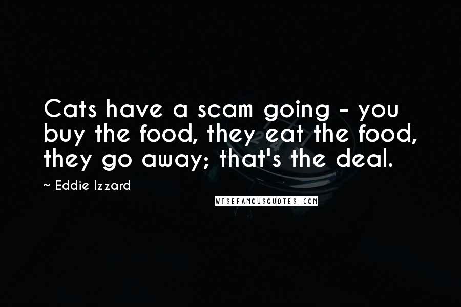Eddie Izzard Quotes: Cats have a scam going - you buy the food, they eat the food, they go away; that's the deal.