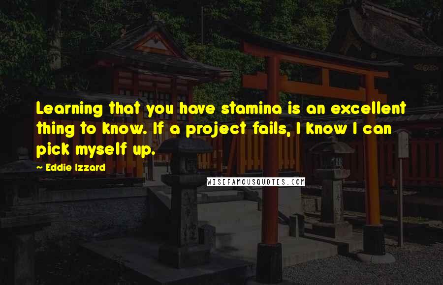 Eddie Izzard Quotes: Learning that you have stamina is an excellent thing to know. If a project fails, I know I can pick myself up.