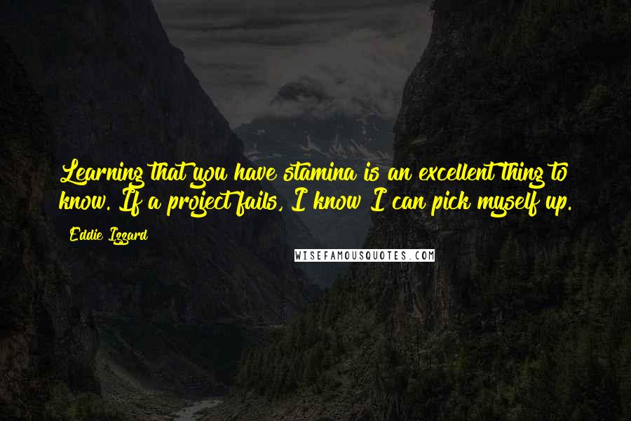 Eddie Izzard Quotes: Learning that you have stamina is an excellent thing to know. If a project fails, I know I can pick myself up.