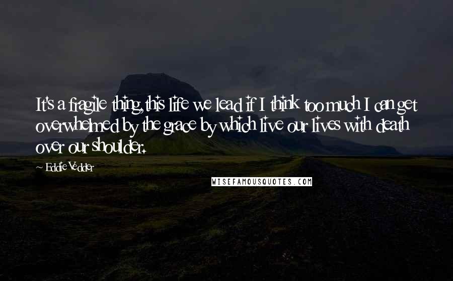 Eddie Vedder Quotes: It's a fragile thing,this life we lead if I think too much I can get overwhelmed by the grace by which live our lives with death over our shoulder.