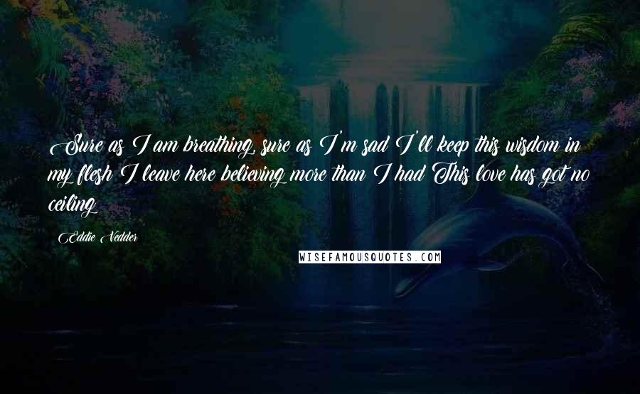 Eddie Vedder Quotes: Sure as I am breathing, sure as I'm sad I'll keep this wisdom in my flesh I leave here believing more than I had This love has got no ceiling