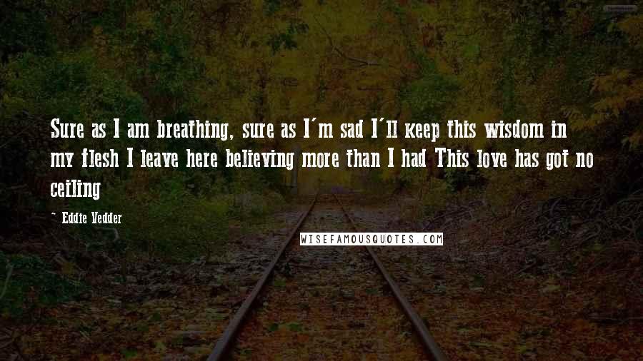 Eddie Vedder Quotes: Sure as I am breathing, sure as I'm sad I'll keep this wisdom in my flesh I leave here believing more than I had This love has got no ceiling