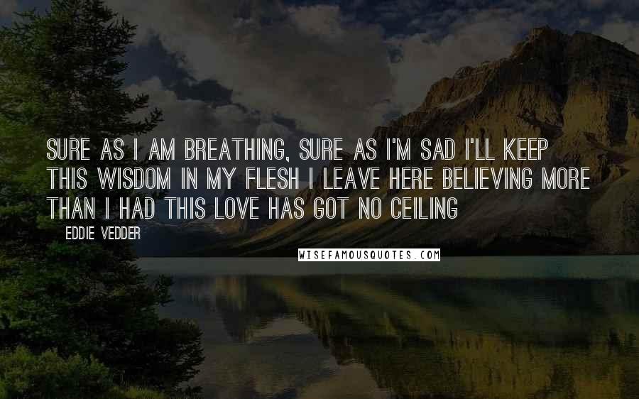 Eddie Vedder Quotes: Sure as I am breathing, sure as I'm sad I'll keep this wisdom in my flesh I leave here believing more than I had This love has got no ceiling