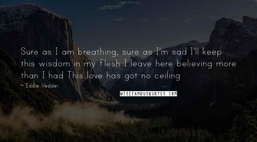 Eddie Vedder Quotes: Sure as I am breathing, sure as I'm sad I'll keep this wisdom in my flesh I leave here believing more than I had This love has got no ceiling