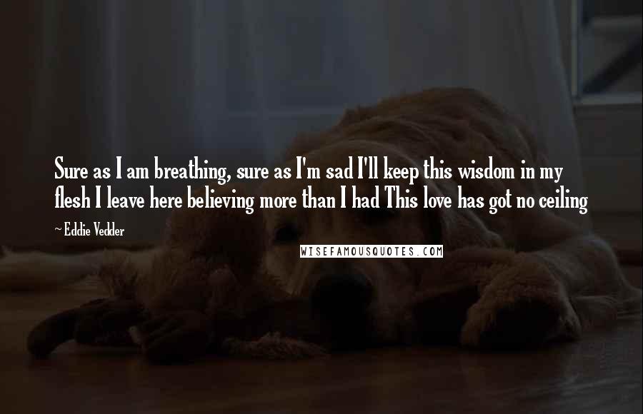 Eddie Vedder Quotes: Sure as I am breathing, sure as I'm sad I'll keep this wisdom in my flesh I leave here believing more than I had This love has got no ceiling