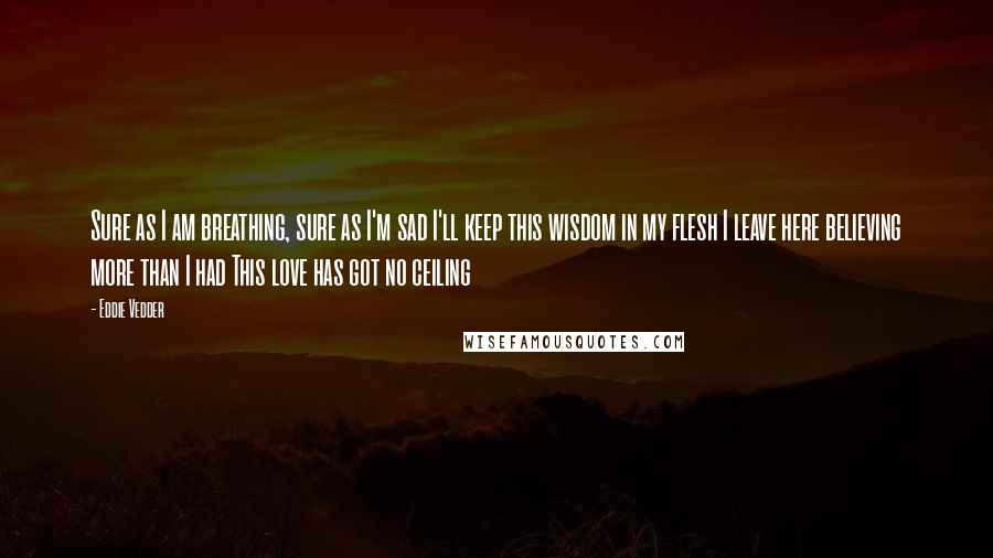 Eddie Vedder Quotes: Sure as I am breathing, sure as I'm sad I'll keep this wisdom in my flesh I leave here believing more than I had This love has got no ceiling