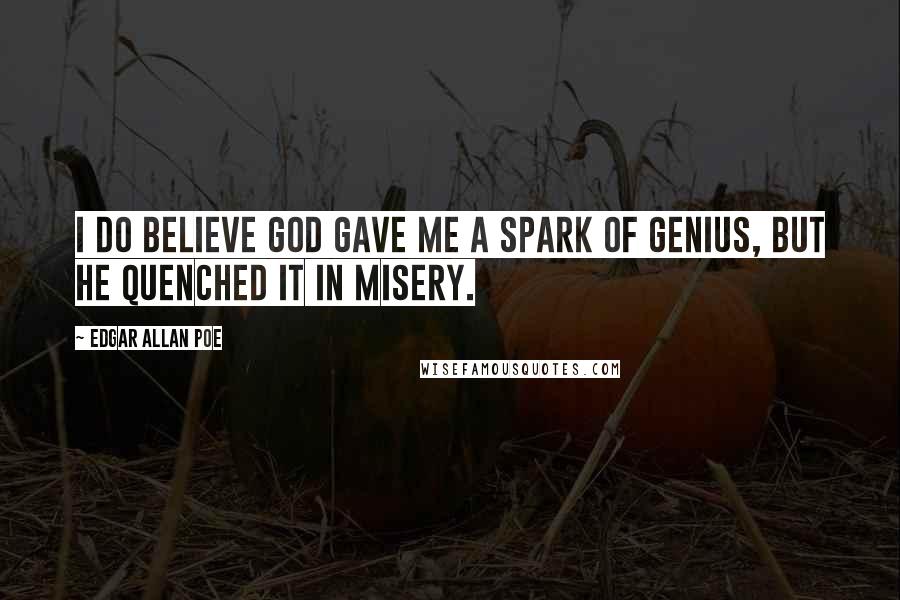 Edgar Allan Poe Quotes: I do believe God gave me a spark of genius, but he quenched it in misery.