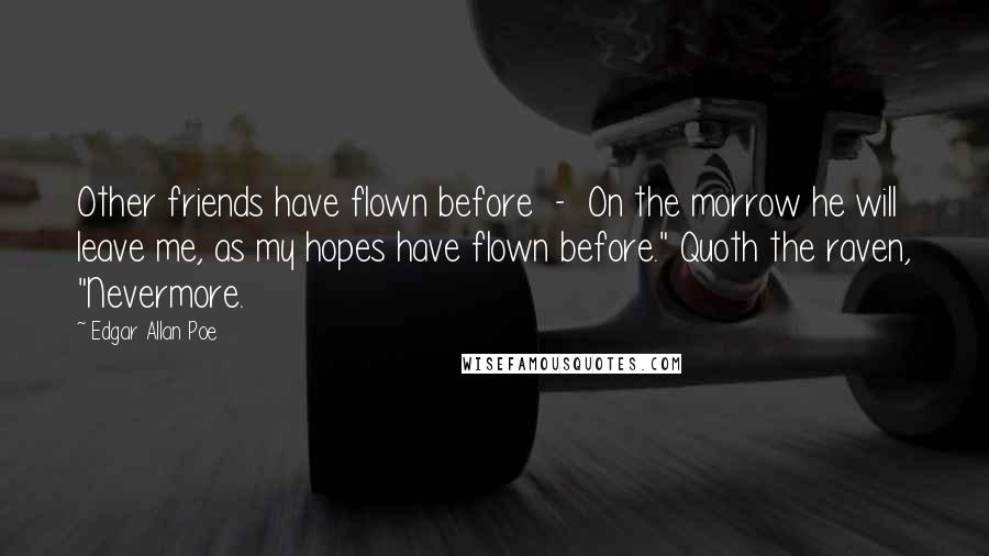 Edgar Allan Poe Quotes: Other friends have flown before  -  On the morrow he will leave me, as my hopes have flown before." Quoth the raven, "Nevermore.