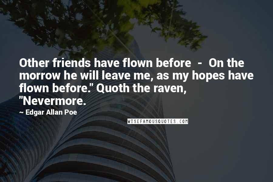 Edgar Allan Poe Quotes: Other friends have flown before  -  On the morrow he will leave me, as my hopes have flown before." Quoth the raven, "Nevermore.