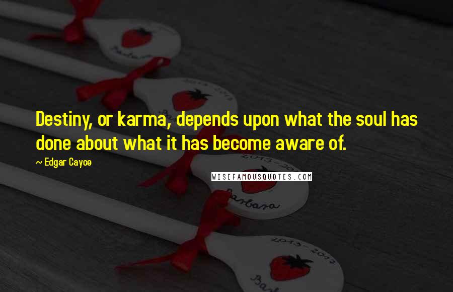 Edgar Cayce Quotes: Destiny, or karma, depends upon what the soul has done about what it has become aware of.