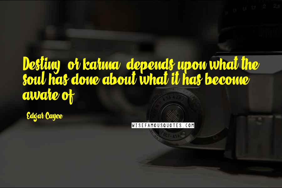 Edgar Cayce Quotes: Destiny, or karma, depends upon what the soul has done about what it has become aware of.