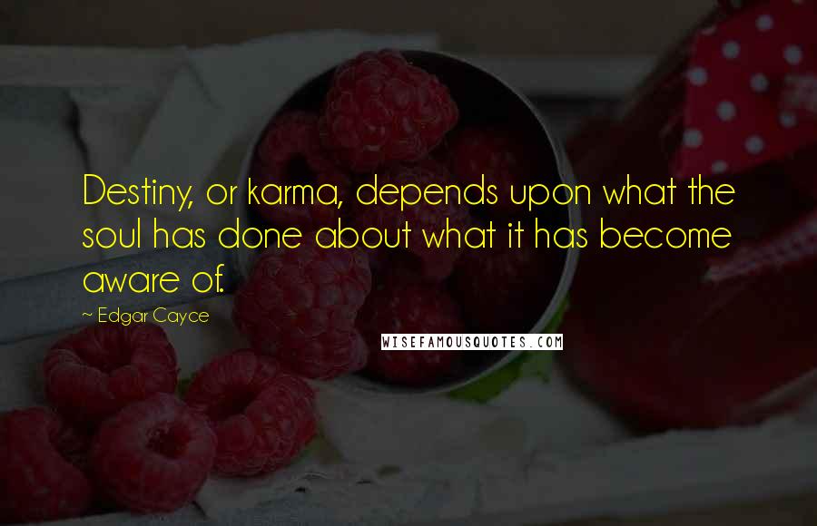 Edgar Cayce Quotes: Destiny, or karma, depends upon what the soul has done about what it has become aware of.