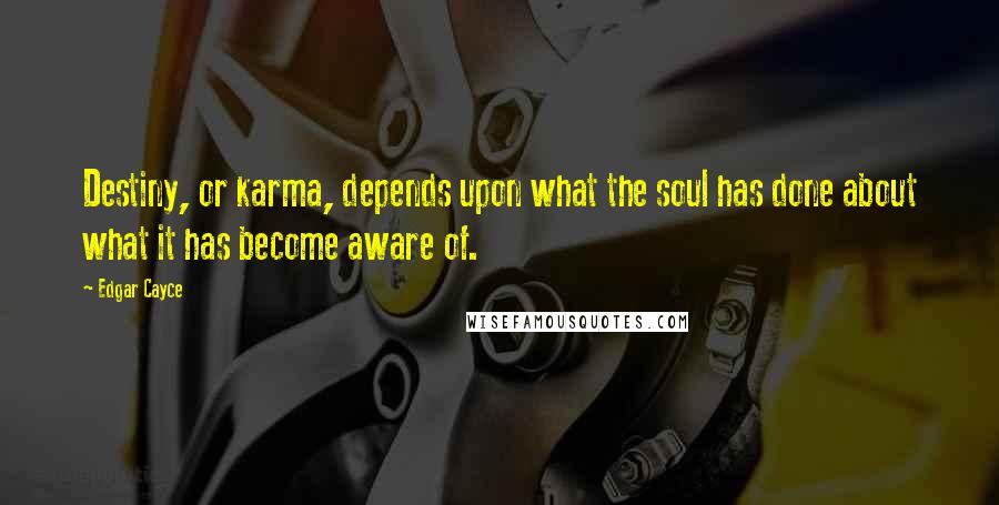 Edgar Cayce Quotes: Destiny, or karma, depends upon what the soul has done about what it has become aware of.