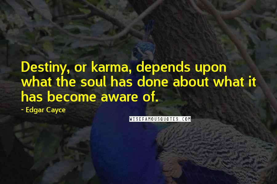 Edgar Cayce Quotes: Destiny, or karma, depends upon what the soul has done about what it has become aware of.