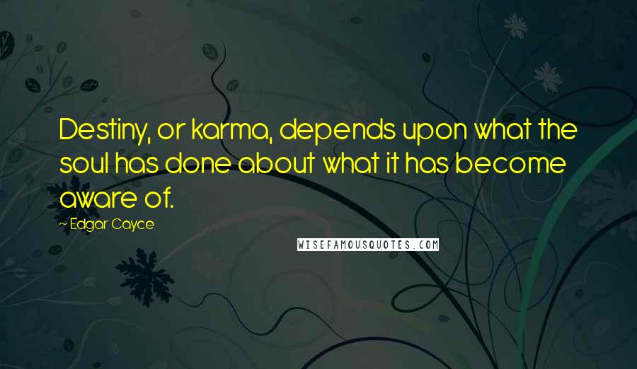 Edgar Cayce Quotes: Destiny, or karma, depends upon what the soul has done about what it has become aware of.