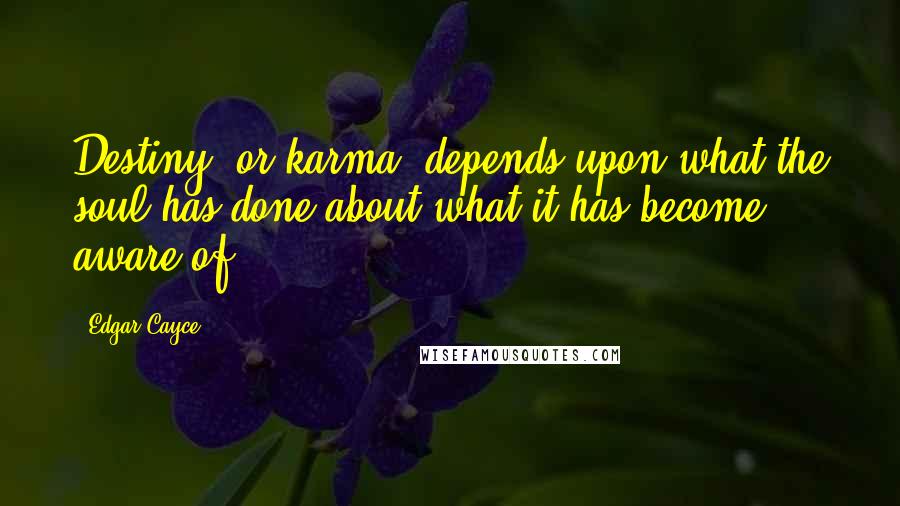 Edgar Cayce Quotes: Destiny, or karma, depends upon what the soul has done about what it has become aware of.