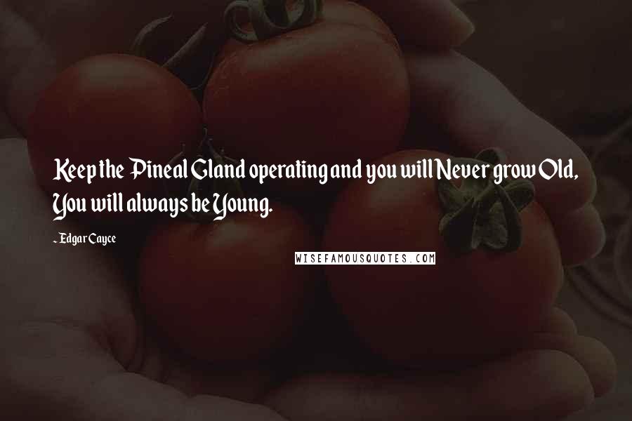 Edgar Cayce Quotes: Keep the Pineal Gland operating and you will Never grow Old, You will always be Young.