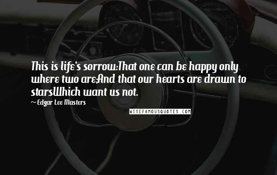 Edgar Lee Masters Quotes: This is life's sorrow:That one can be happy only where two are;And that our hearts are drawn to starsWhich want us not.