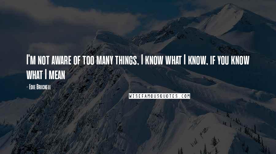 Edie Brickell Quotes: I'm not aware of too many things, I know what I know, if you know what I mean