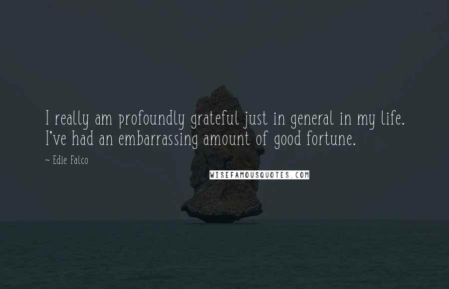 Edie Falco Quotes: I really am profoundly grateful just in general in my life. I've had an embarrassing amount of good fortune.