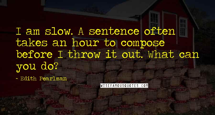 Edith Pearlman Quotes: I am slow. A sentence often takes an hour to compose before I throw it out. What can you do?