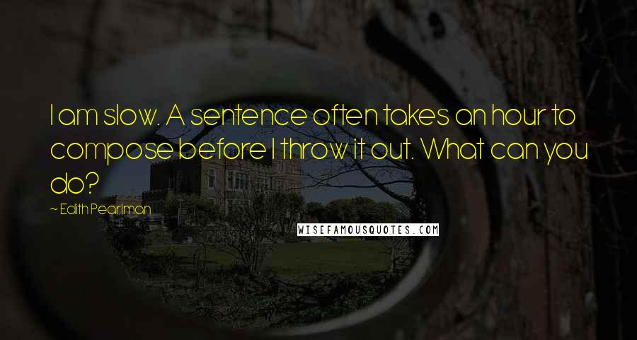 Edith Pearlman Quotes: I am slow. A sentence often takes an hour to compose before I throw it out. What can you do?