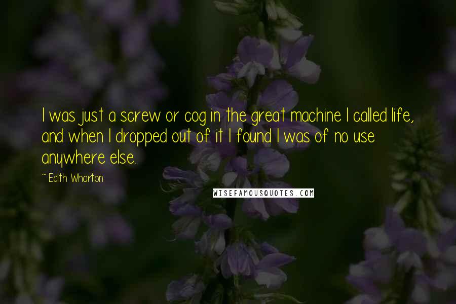 Edith Wharton Quotes: I was just a screw or cog in the great machine I called life, and when I dropped out of it I found I was of no use anywhere else.