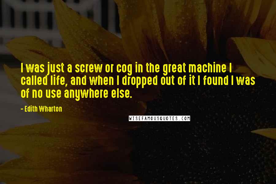 Edith Wharton Quotes: I was just a screw or cog in the great machine I called life, and when I dropped out of it I found I was of no use anywhere else.