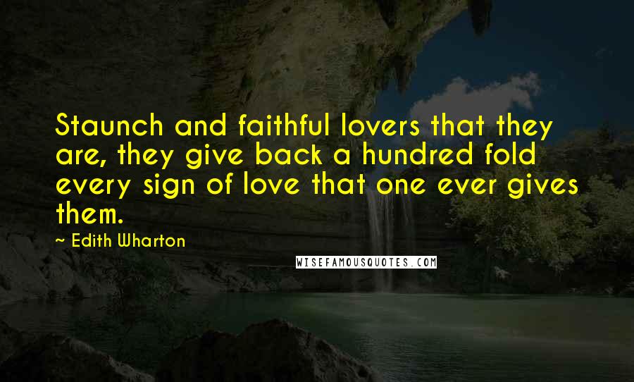 Edith Wharton Quotes: Staunch and faithful lovers that they are, they give back a hundred fold every sign of love that one ever gives them.