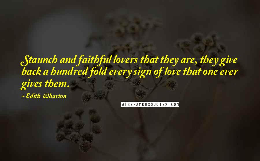 Edith Wharton Quotes: Staunch and faithful lovers that they are, they give back a hundred fold every sign of love that one ever gives them.