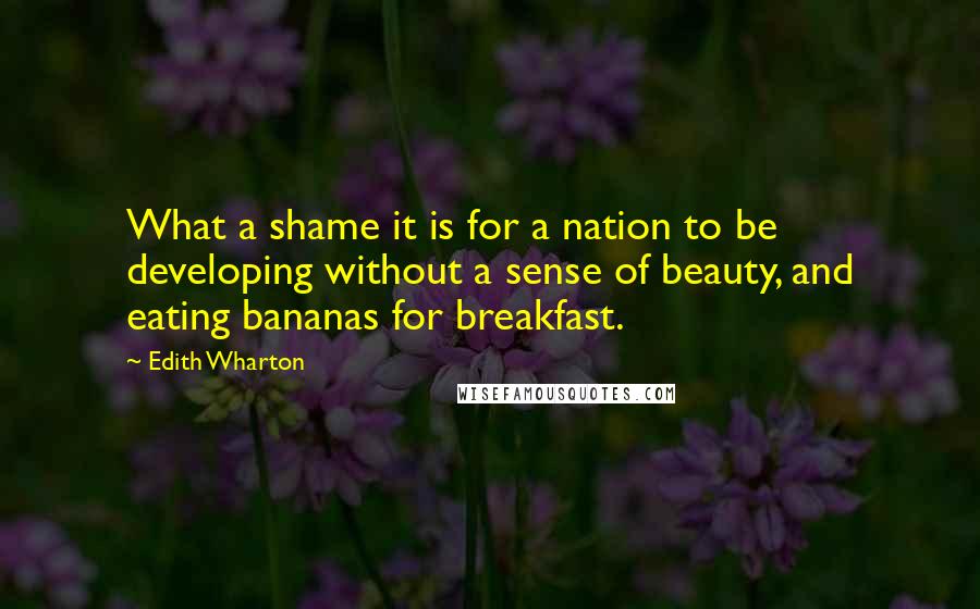 Edith Wharton Quotes: What a shame it is for a nation to be developing without a sense of beauty, and eating bananas for breakfast.