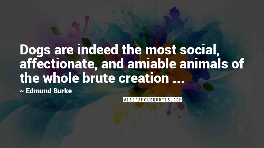 Edmund Burke Quotes: Dogs are indeed the most social, affectionate, and amiable animals of the whole brute creation ...
