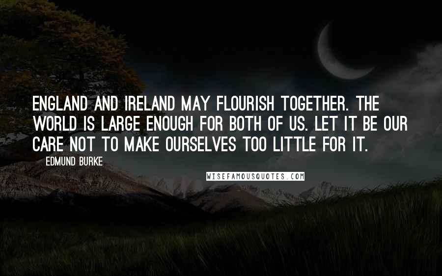 Edmund Burke Quotes: England and Ireland may flourish together. The world is large enough for both of us. Let it be our care not to make ourselves too little for it.