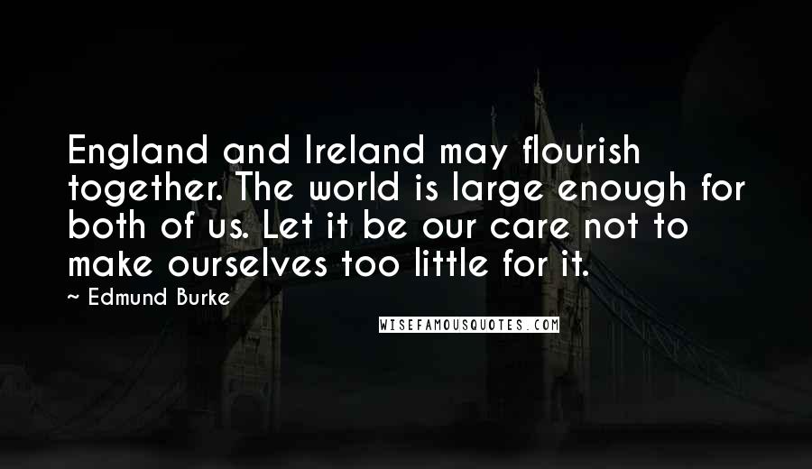 Edmund Burke Quotes: England and Ireland may flourish together. The world is large enough for both of us. Let it be our care not to make ourselves too little for it.