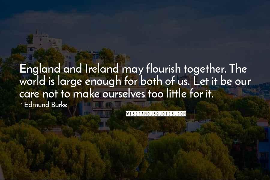 Edmund Burke Quotes: England and Ireland may flourish together. The world is large enough for both of us. Let it be our care not to make ourselves too little for it.