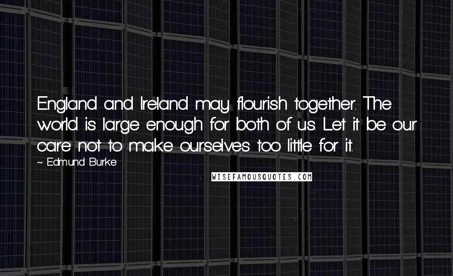 Edmund Burke Quotes: England and Ireland may flourish together. The world is large enough for both of us. Let it be our care not to make ourselves too little for it.