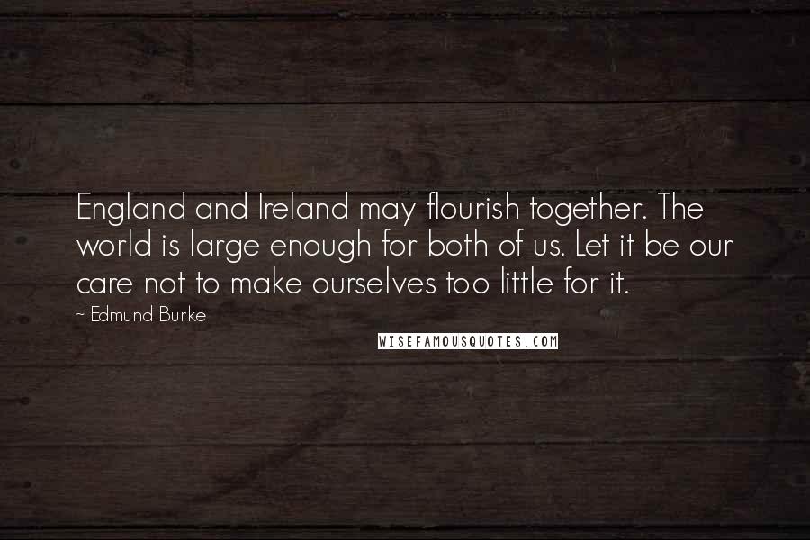 Edmund Burke Quotes: England and Ireland may flourish together. The world is large enough for both of us. Let it be our care not to make ourselves too little for it.
