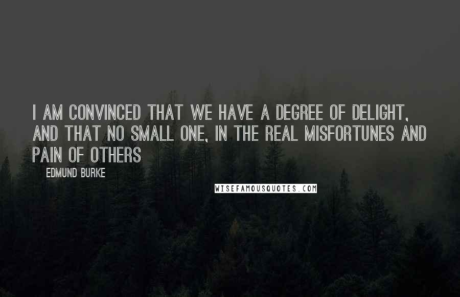 Edmund Burke Quotes: I am convinced that we have a degree of delight, and that no small one, in the real misfortunes and pain of others